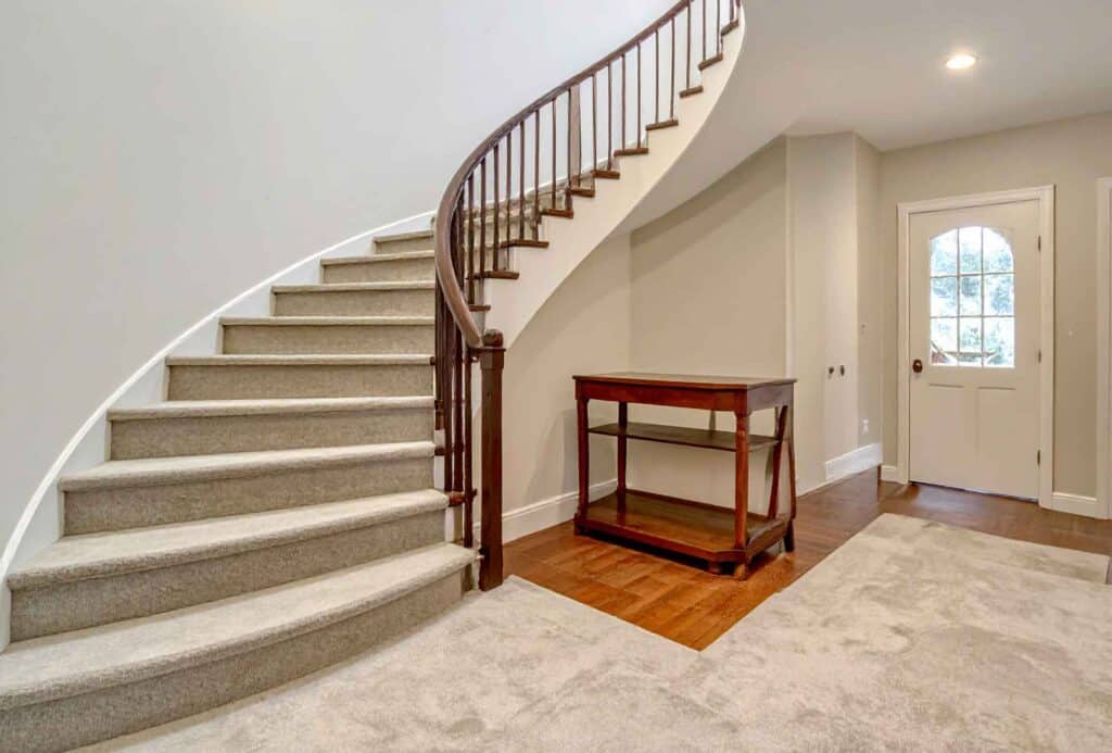 curved staircase inside a modern home